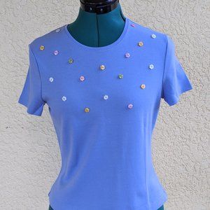 Croft & Barrow Womens T-shirt HANDSEWN Flower buttons
